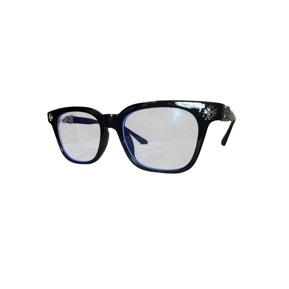 37.- Classic Black Square Frame Cross Metal Shades Men Women noprescription